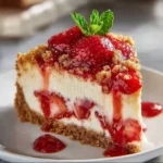 Delicious Strawberry Crunch Cheese Cake with creamy filling and crunchy topping