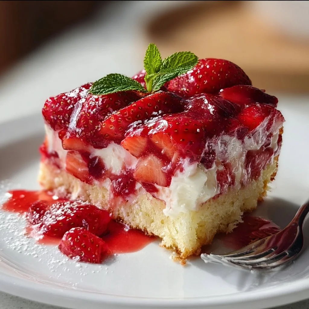 Delicious Strawberry Earthquake Cake with layers of strawberry and chocolate flavors