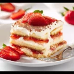 Delicious strawberry tiramisù dessert with fresh strawberries and mascarpone