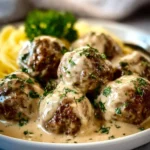 Delicious homemade Swedish Meatballs served with creamy gravy and lingonberry sauce.
