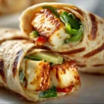 Delicious Sweet Chili Halloumi Wraps with fresh vegetables and sauce