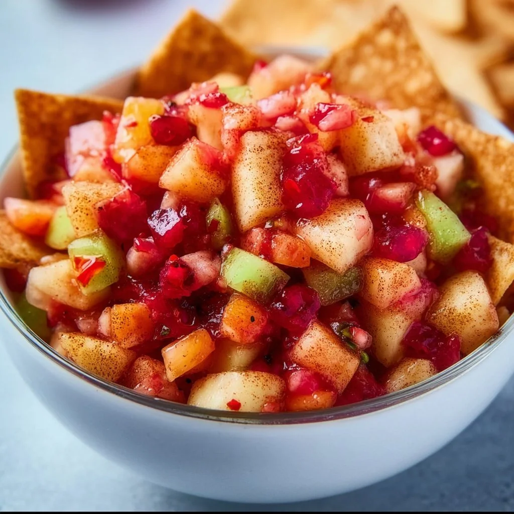 Colorful sweet fruit salsa with assorted fresh fruits in a bowl
