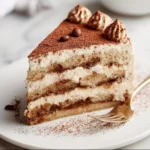 Delicious Tiramisu Cake topped with rich mascarpone frosting, perfect dessert treat.