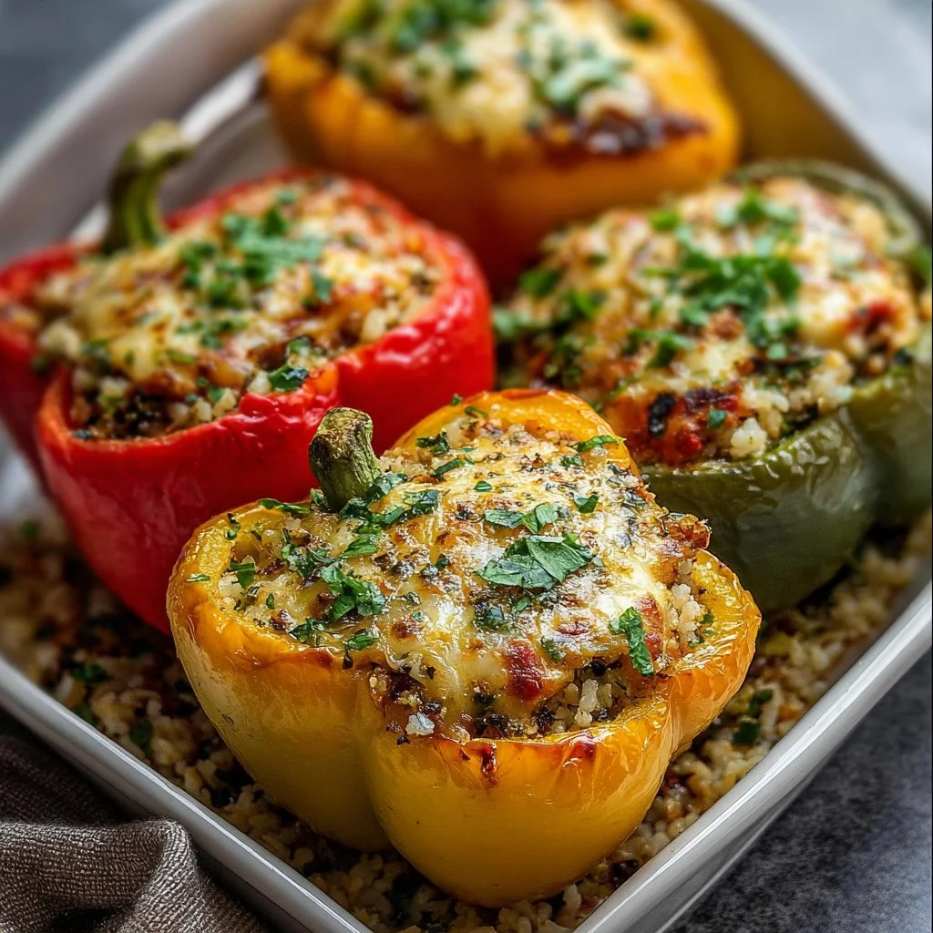 Vegetarian stuffed bell peppers filled with rice and fresh vegetables