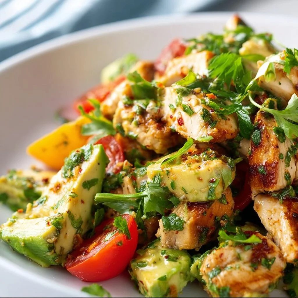 Avocado Chicken Salad with diced chicken, ripe avocados, and fresh vegetables
