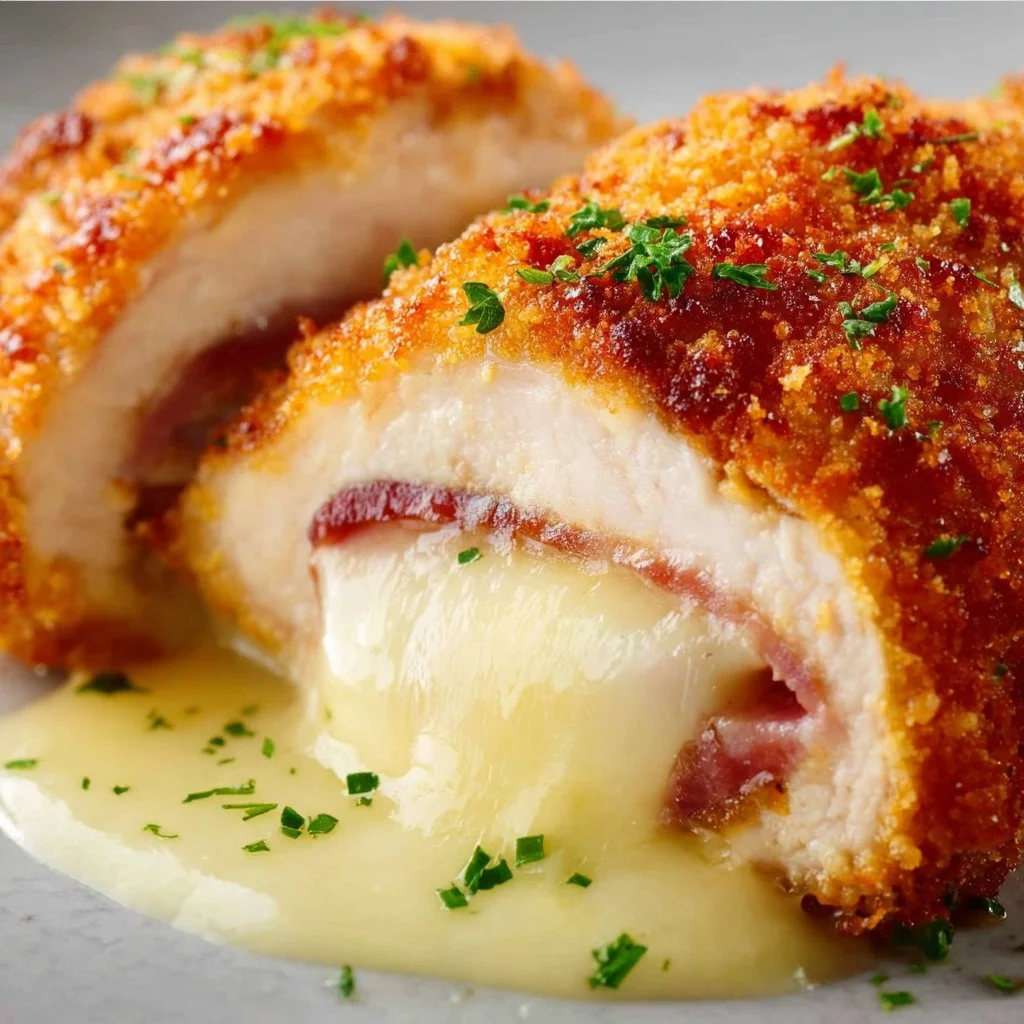 Delicious baked chicken cordon bleu with ham and cheese