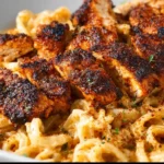 Delicious Blackened Cajun Chicken Alfredo served in a bowl with pasta and spices