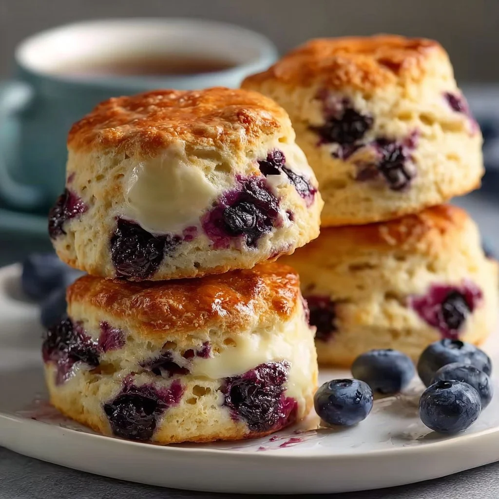 Freshly baked blueberry biscuits with a golden crust and plump blueberries