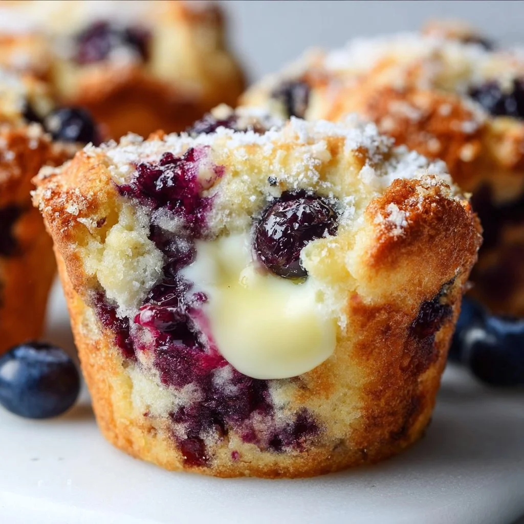 Delicious blueberry cream cheese muffins fresh out of the oven
