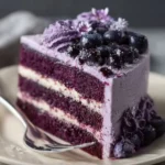 Blueberry Velvet Cake 2 Slice of Blueberry Velvet Cake with blueberries and cream frosting