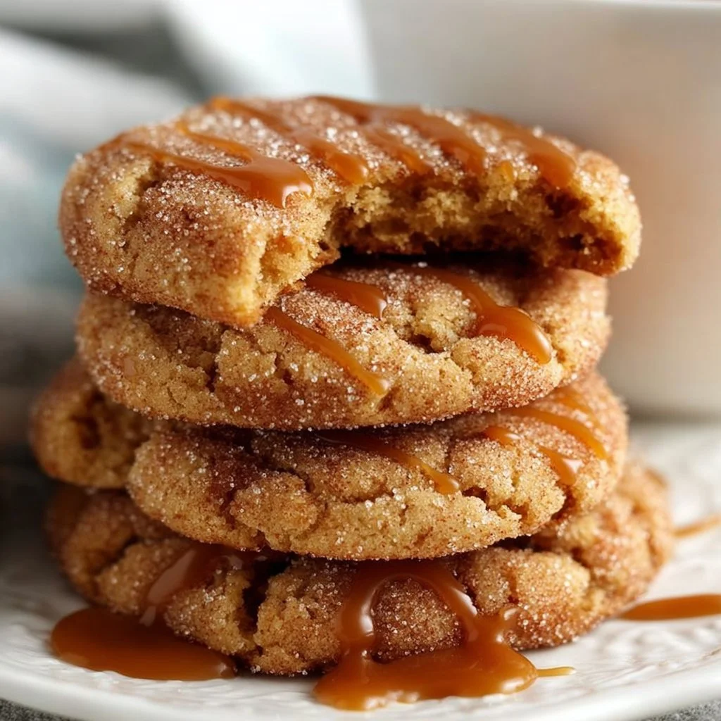 Plate of Brown Sugar Cinnamon Caramel Cookies freshly baked and golden brown.