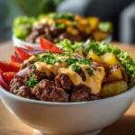 Burger Bowls 2 Delicious burger bowls with fresh toppings and ingredients