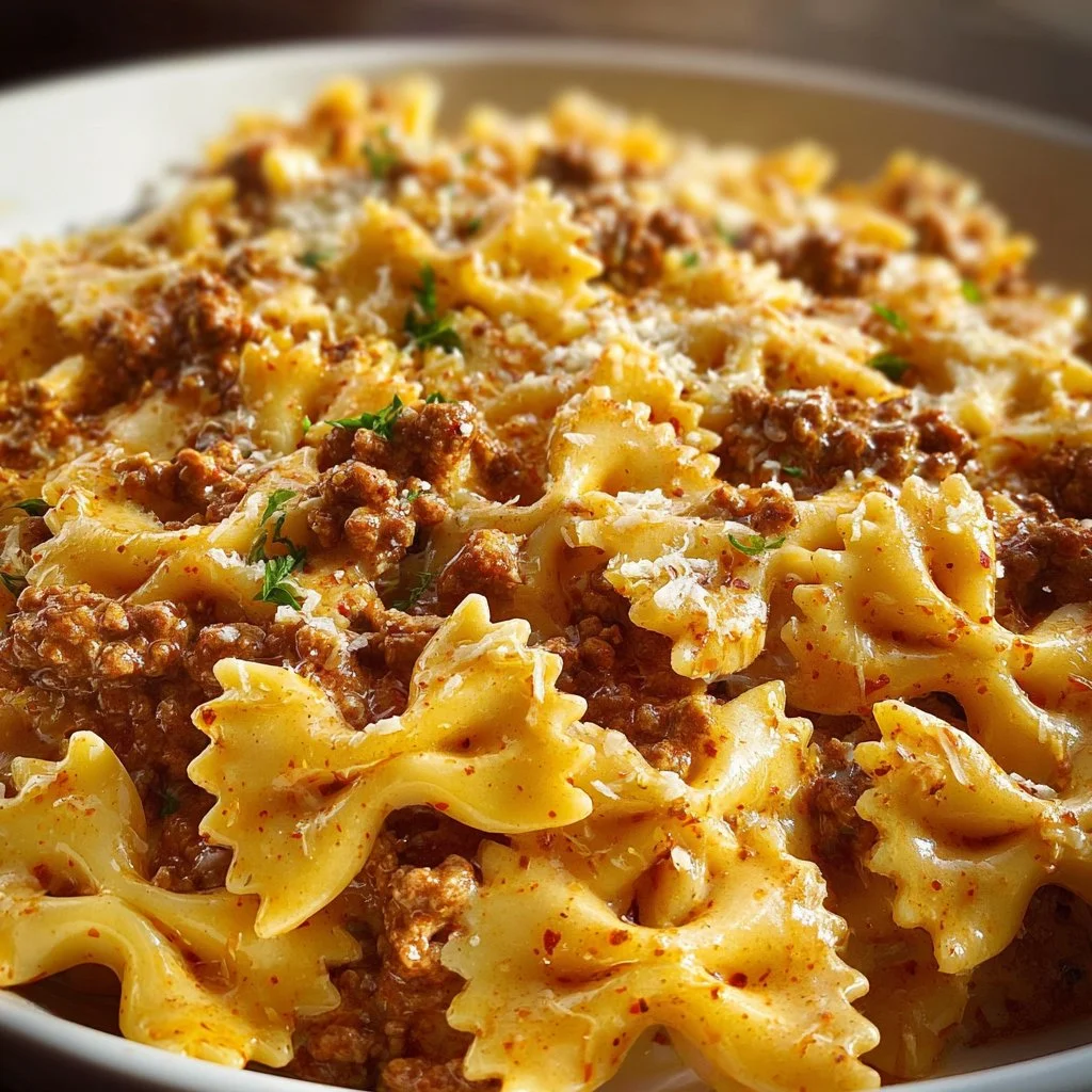 Cajun Cream Cheese Alfredo Bowties 2 Cajun Cream Cheese Alfredo Bowties with Spiced Ground Beef