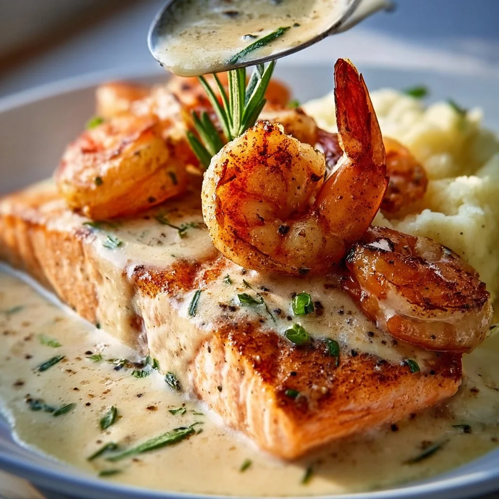 Cajun Shrimp and Salmon 2 Cajun Shrimp and Salmon with Garlic Cream Sauce