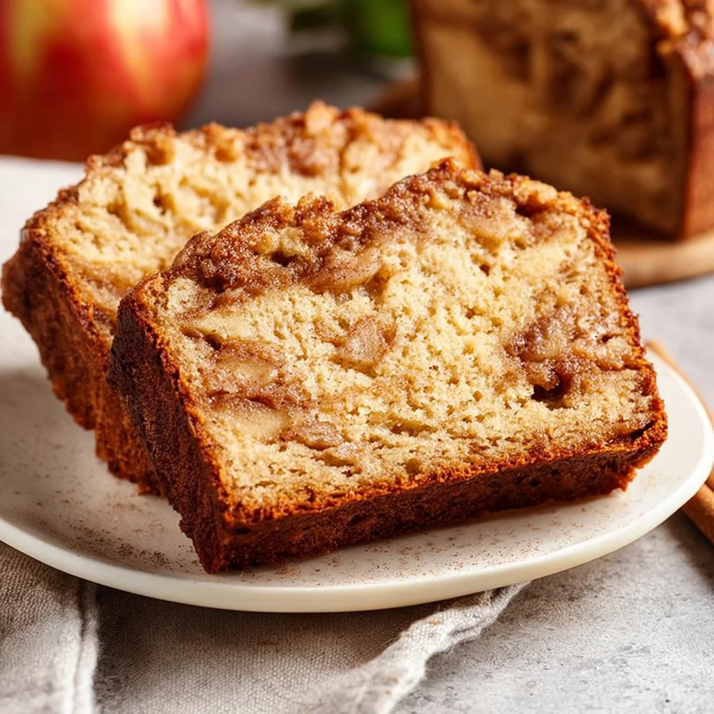 Homemade cinnamon apple bread fresh out of the oven, slice with apples and cinnamon