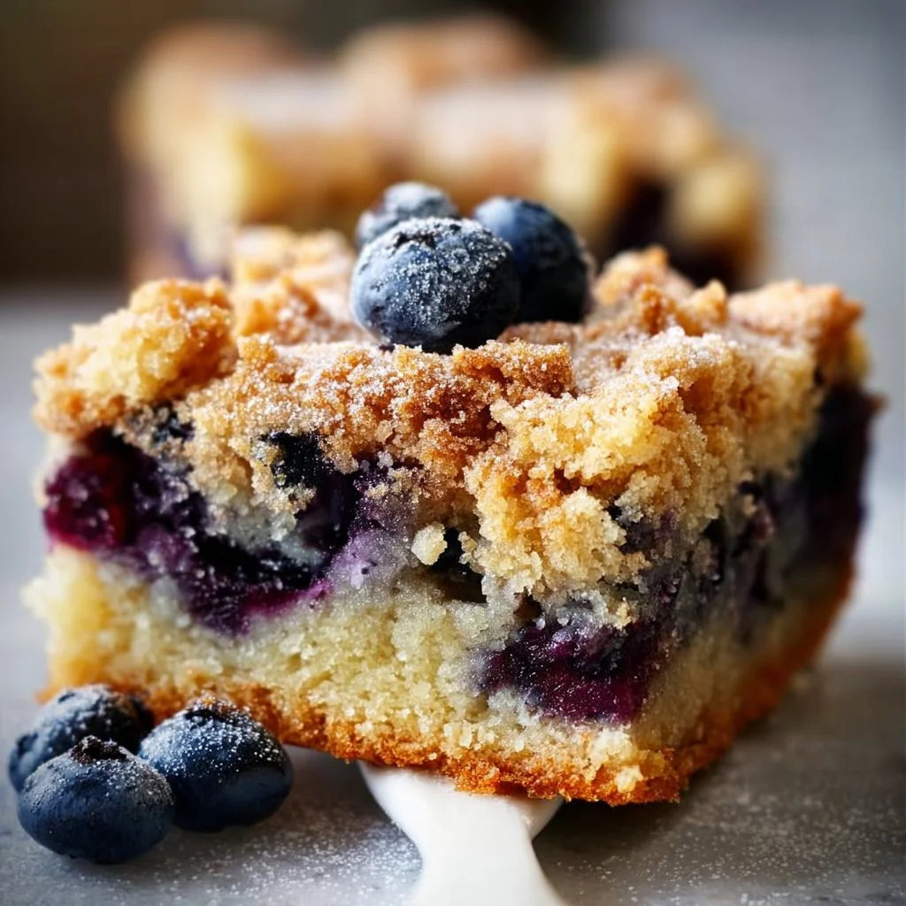 Classic Blueberry Buckle dessert with blueberries and streusel topping