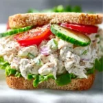 Classic chicken salad sandwich with fresh ingredients on a plate