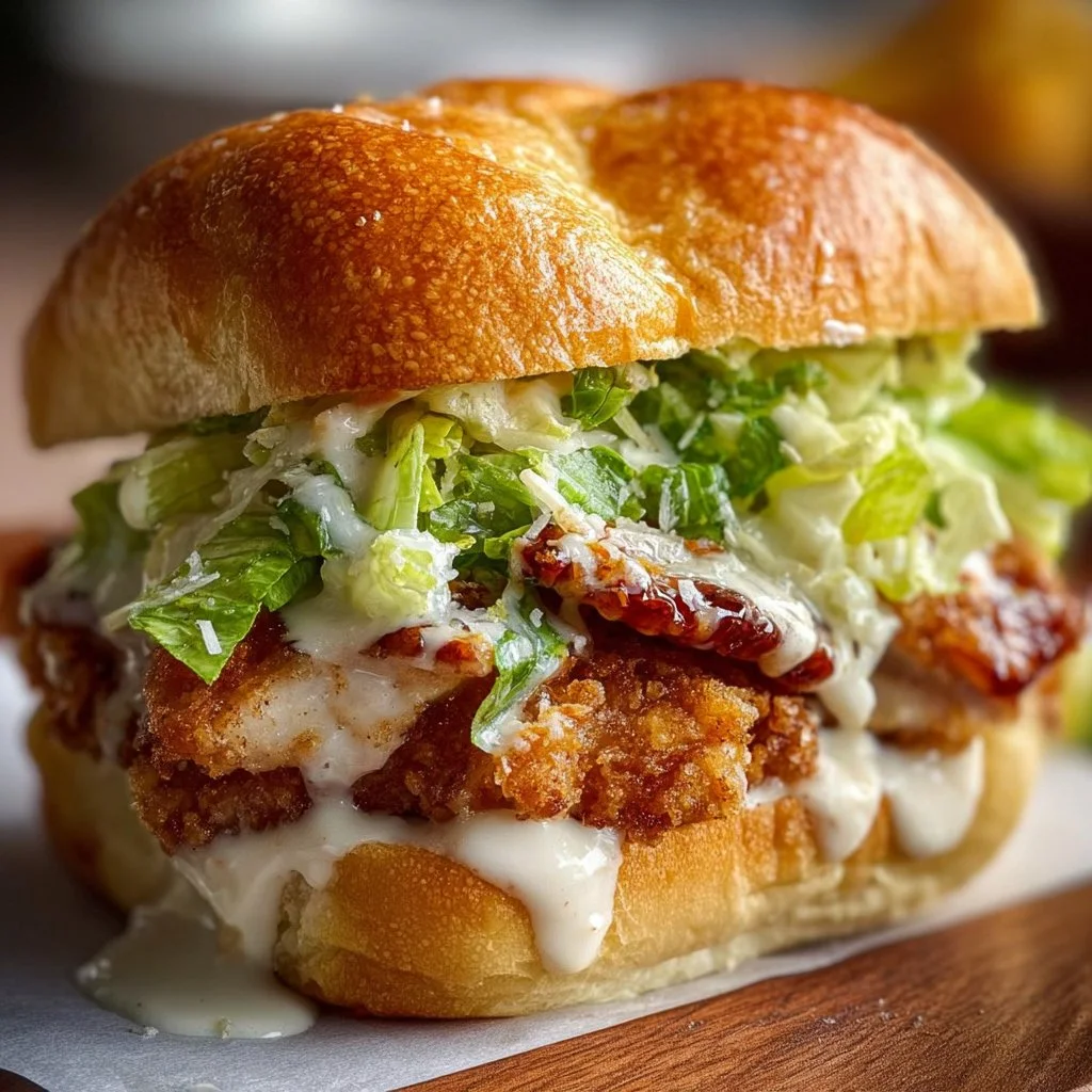 Crispy Chicken Caesar Sandwich with lettuce and Caesar dressing