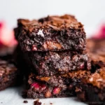 Dark Chocolate Rhubarb Brownies 2 Delicious dark chocolate rhubarb brownies topped with chocolate shavings