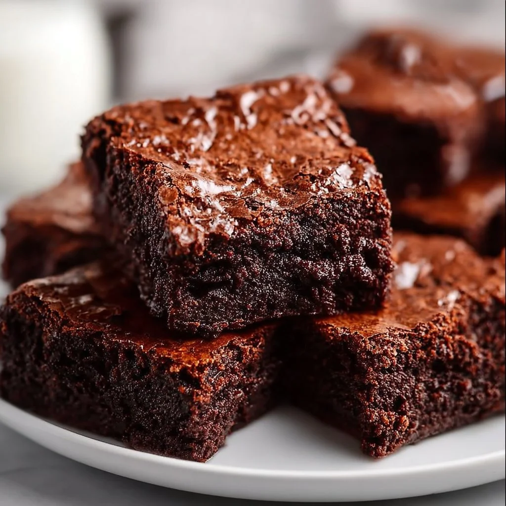 Flourless Greek yogurt brownies topped with chocolate drizzle and nuts