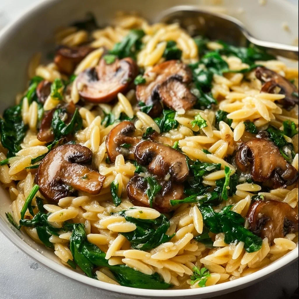 Garlic Butter Orzo 2 Garlic Butter Orzo with Mushrooms and Spinach