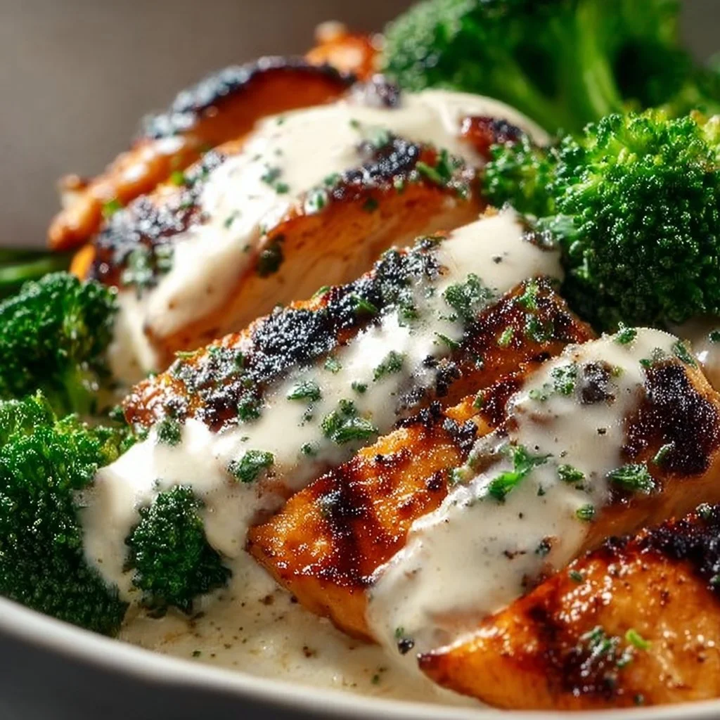 Grilled Chicken & Broccoli Bowls 2 Grilled Chicken & Broccoli Bowls with Creamy Garlic Sauce