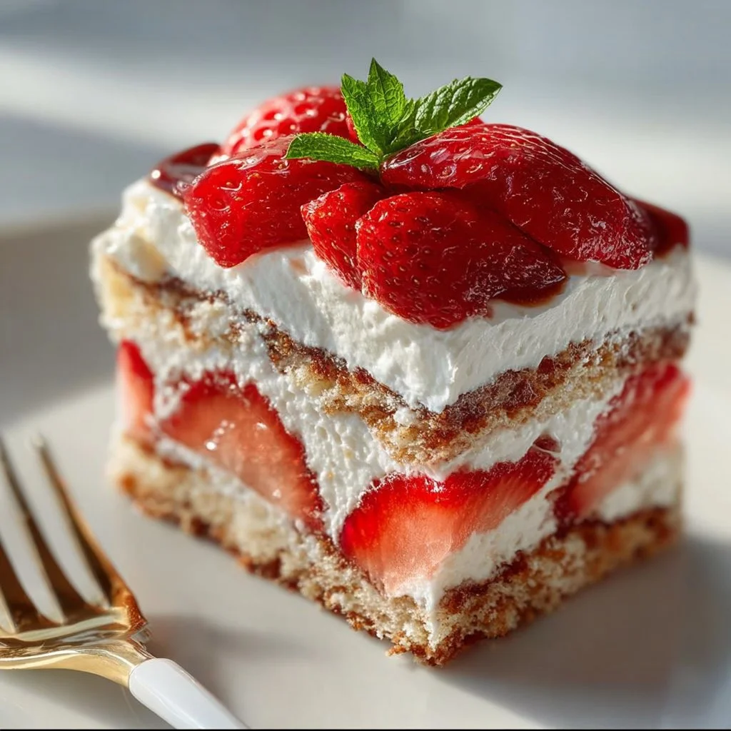 Decadent Heaven on Earth Cake topped with cream and fruit
