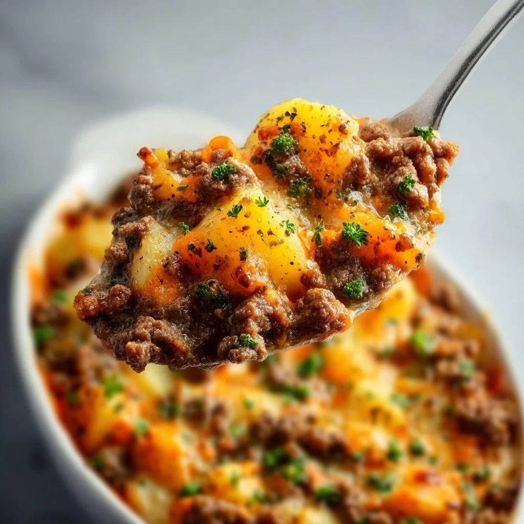 Delicious Hobo Casserole made with ground beef and fresh vegetables