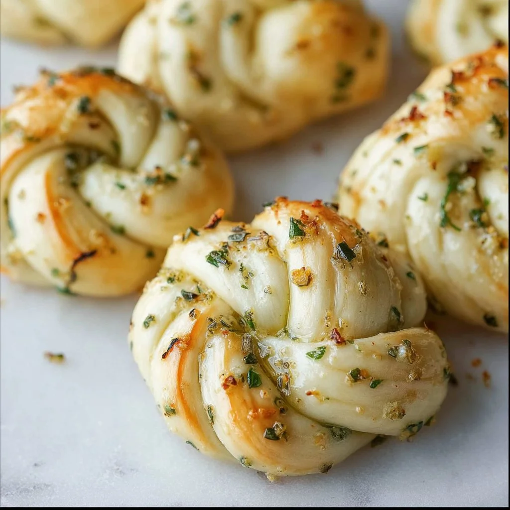 Freshly baked homemade garlic knots topped with parsley and garlic butter.