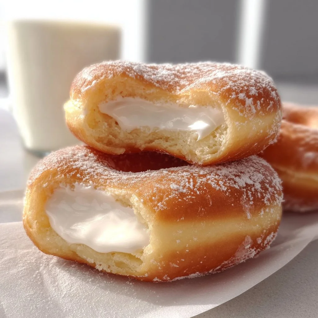 Korean milk cream donuts topped with sugar and filled with creamy milk filling