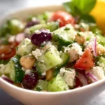 Lemon Greek Salad with fresh vegetables and feta cheese