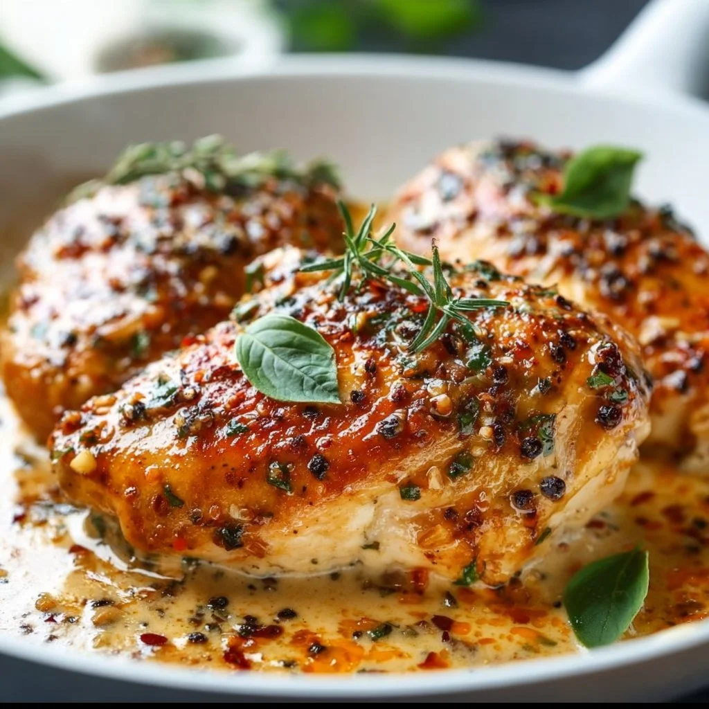 Delicious Marry Me Chicken served with herbs and creamy sauce