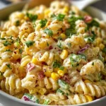 Delicious Mexican street corn pasta salad with fresh ingredients and vibrant flavors