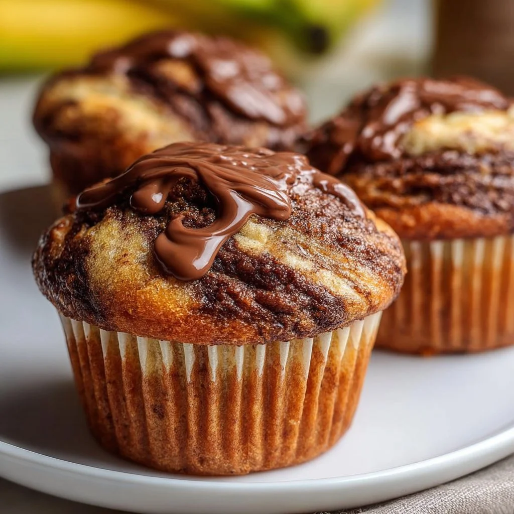 Delicious Nutella banana muffins with a rich chocolate swirl