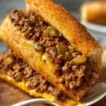 Delicious Philly cheesesteak sloppy joes on a plate with toppings