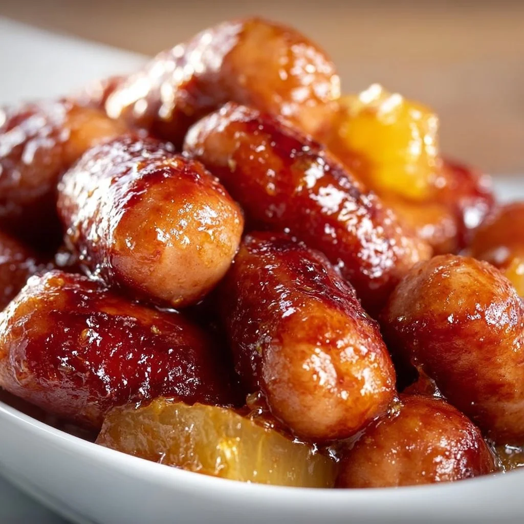 Pineapple Brown Sugar Mississippi Little Smokies Bites served on a platter
