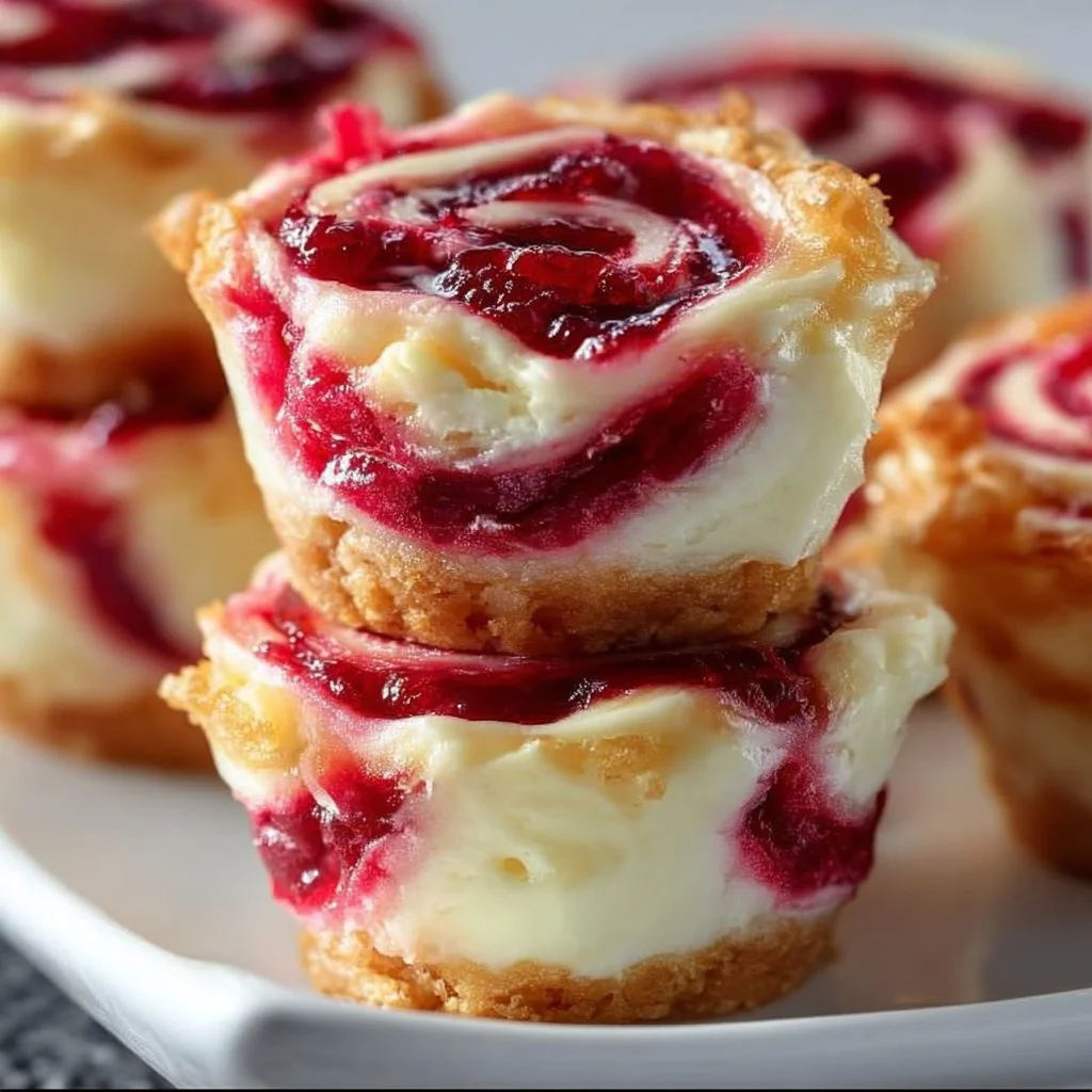 Raspberry swirl cheesecake bites served on a plate