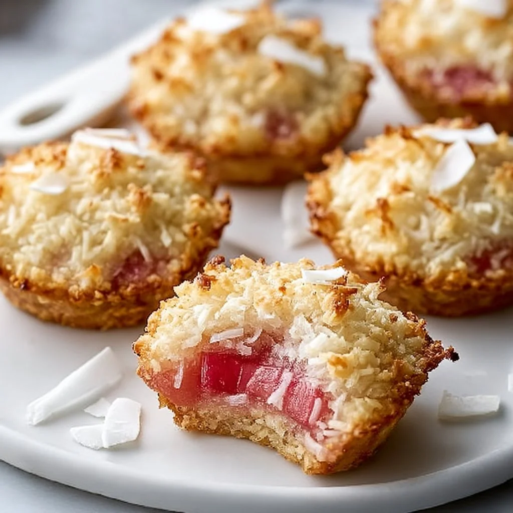 Rhubarb coconut macaroon tarts on a decorative plate