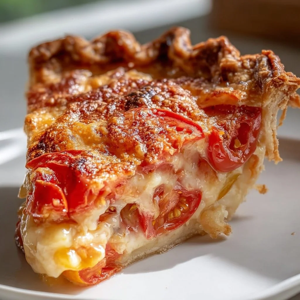 Delicious Southern tomato pie with fresh ingredients and flaky crust