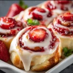 Strawberry Cheesecake Cinnabon Rolls 2 Delicious Strawberry Cheesecake Cinnabon Rolls topped with cream cheese frosting