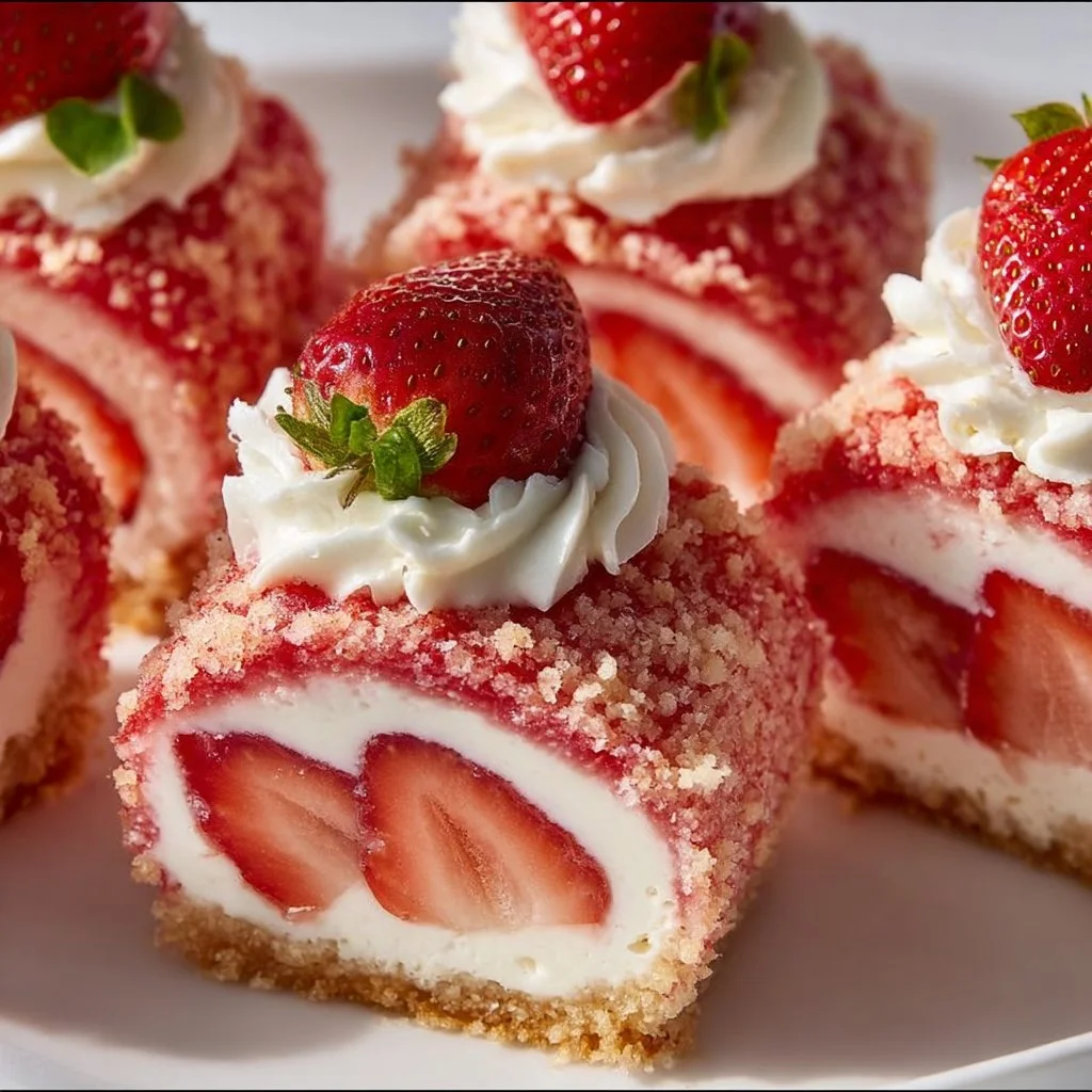 Delicious strawberry cheesecake shortcake bites on a serving plate