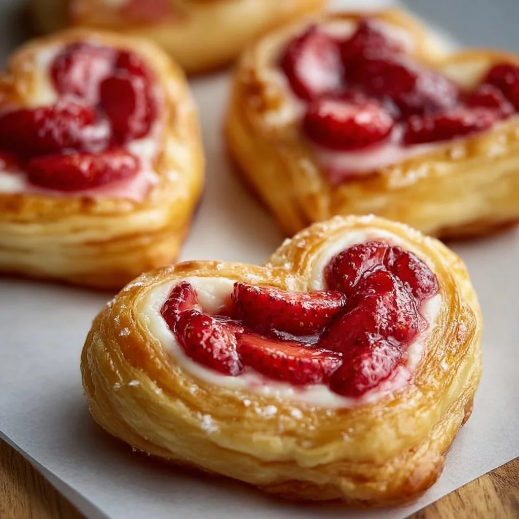 Strawberry Cream Cheese Heart Danishes on a plate