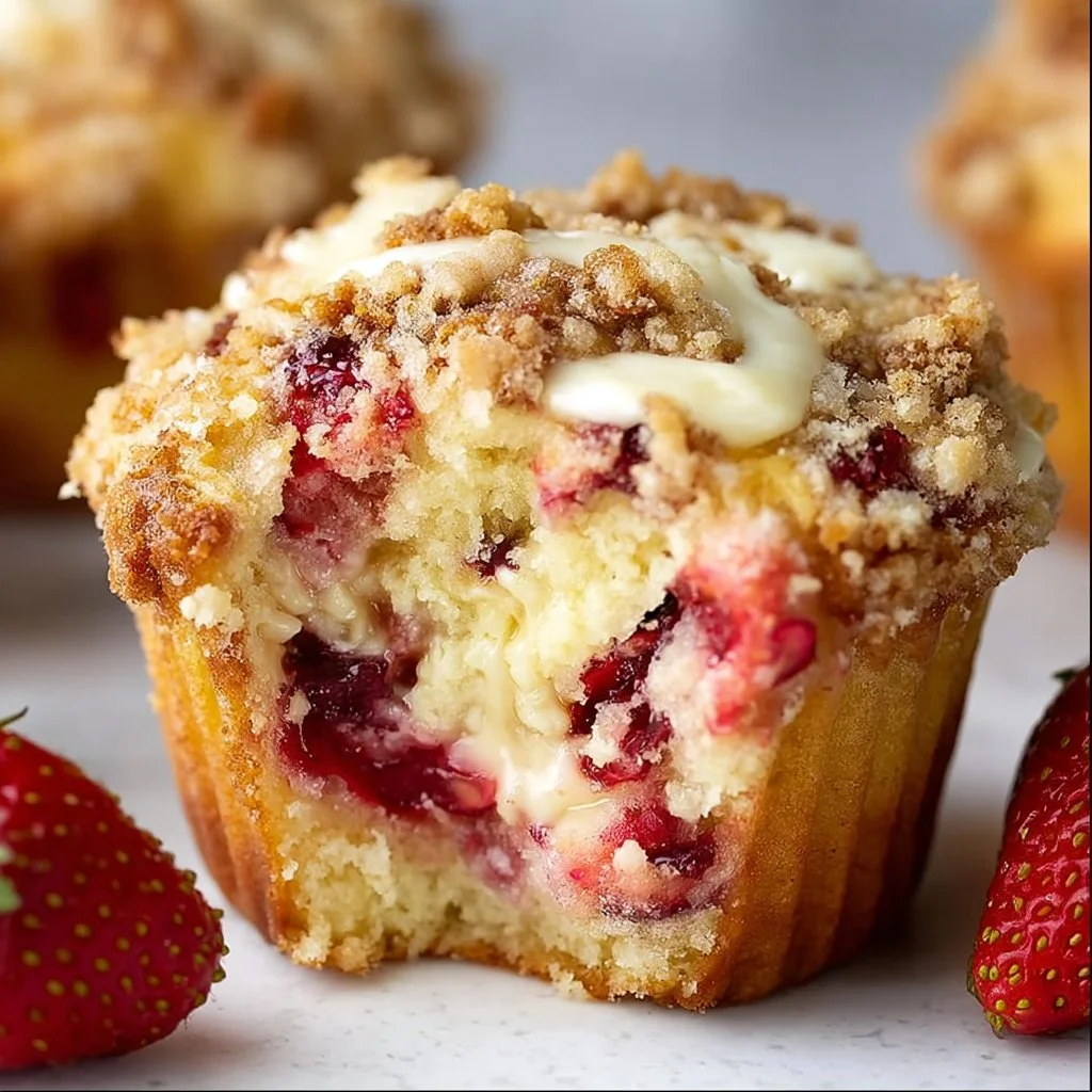 Delicious Strawberry Cream Cheese Muffins fresh out of the oven.