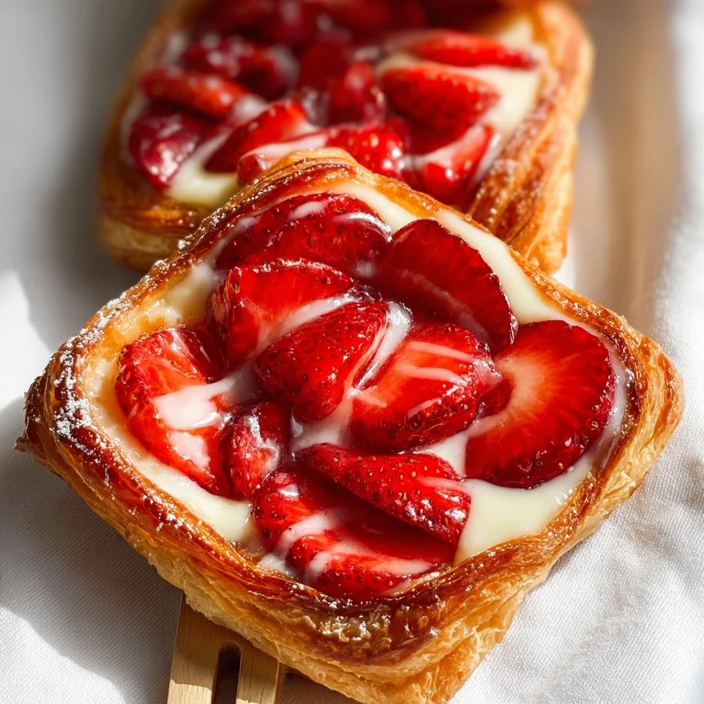 Freshly baked strawberry Danish pastry with strawberries and cream cheese filling