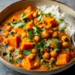 Sweet Potato and Chickpea Curry 3 Sweet Potato and Chickpea Curry served in a bowl with fresh herbs
