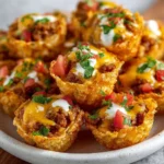 Delicious Taco Ranch Bites served with vibrant toppings and dipping sauces.