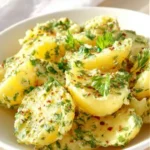 Vegan French Potato Salad 3 Bowl of Vegan French Potato Salad with colorful vegetables and herbs