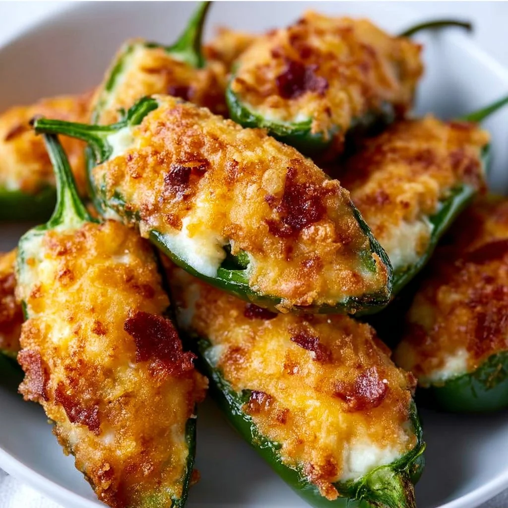 Crispy air fryer jalapeno poppers filled with cheese and spices