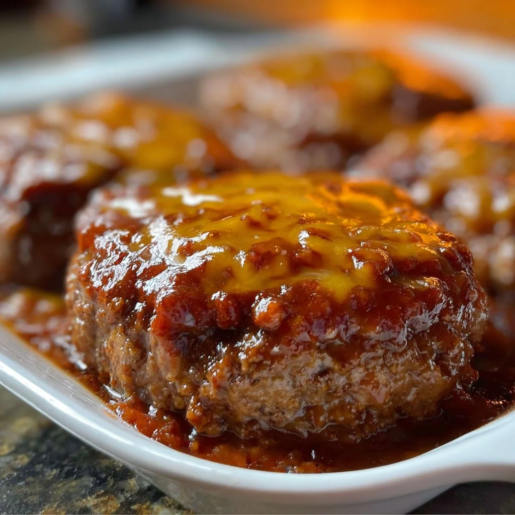Amish Hamburger Steak Bake served with vegetables and gravy