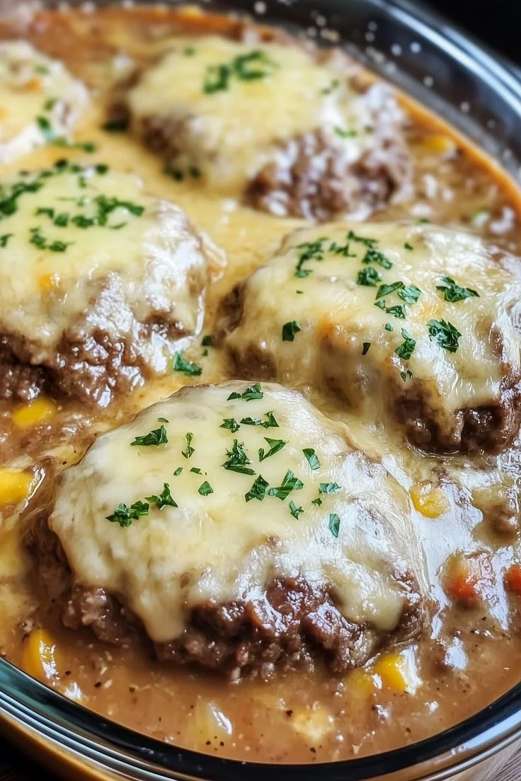 Delicious Amish Hamburger Steak Bake served with sides